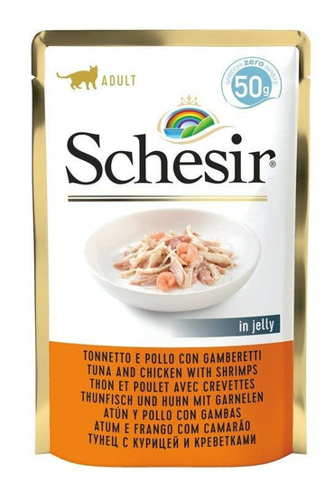 Schesir Tonnetto E Pollo Con Gamberetti Cibo Umido Gatti Adulti Bustina 50g