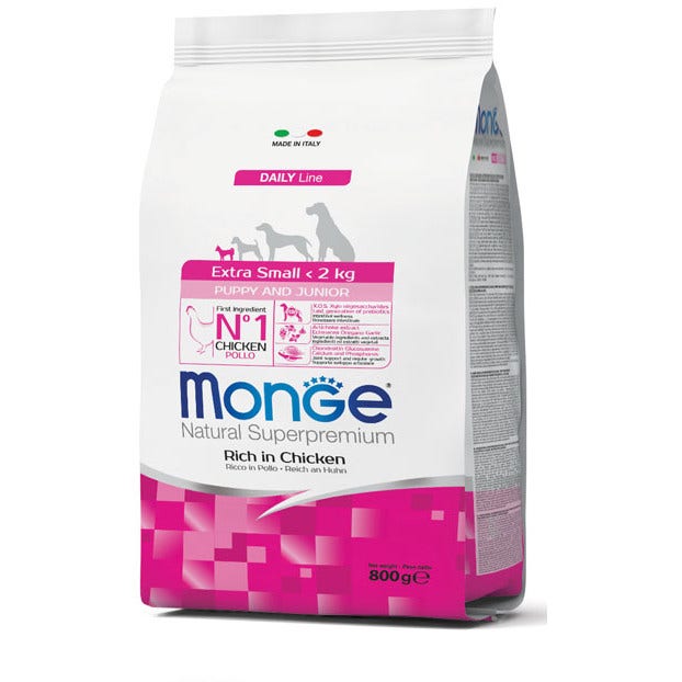 Monge Ricco Di Pollo Cibo Secco Per Cani Cuccioli Taglia Molto Piccola Sacco 800g