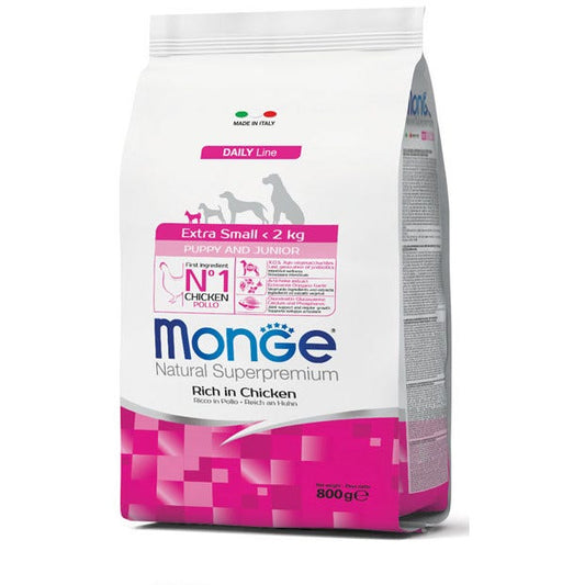 Monge Ricco Di Pollo Cibo Secco Per Cani Cuccioli Taglia Molto Piccola Sacco 800g