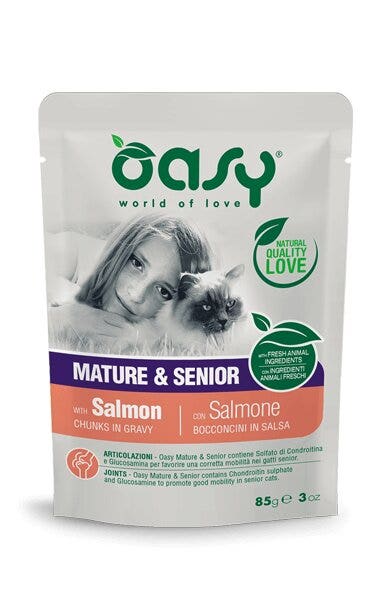 Oasy Bocconcini In Salsa Per Gatto Mature & Senior con Salmone 85g