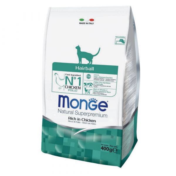 Monge Ricco Di Pollo Hairball Cibo Secco Gatti Adulti Sacco 400g