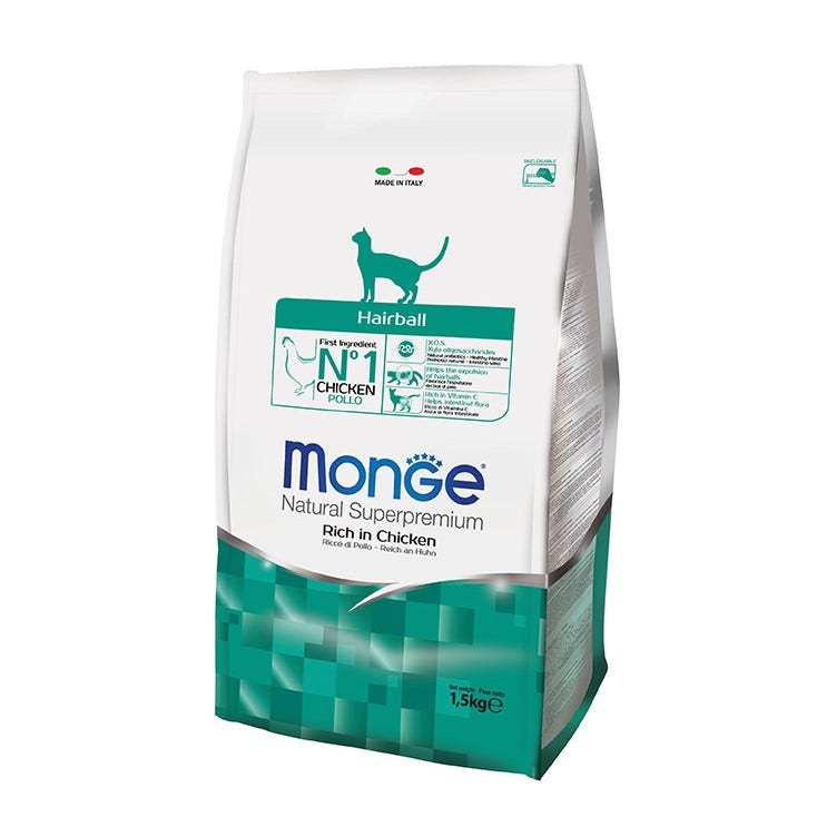 Monge Ricco Di Pollo Hairball Cibo Secco Gatti Adulti Sacco 1,5 Kg