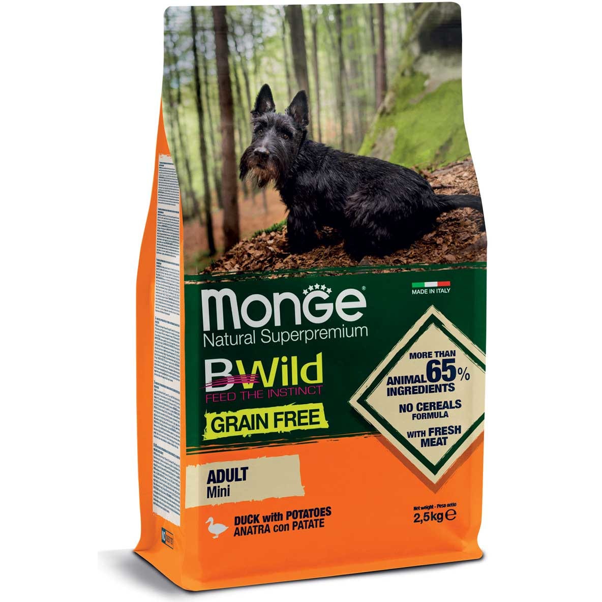 Monge B Wild Grain Free Anatra E Patate Cibo Secco Per Cani Adulti Taglia Piccola Sacco 2,5 Kg