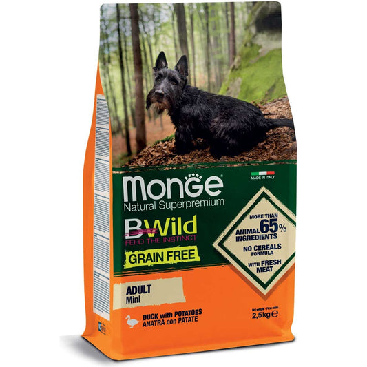 Monge B Wild Grain Free Anatra E Patate Cibo Secco Per Cani Adulti Taglia Piccola Sacco 2,5 Kg
