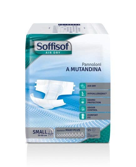 Soffisof Air Dry Pannoloni Mutandina Con Adesivi Maxi Plus Taglia Small 15 Pezzi