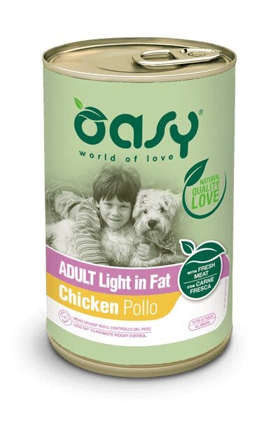 Oasy Wet Dog Lifestage Patè Pollo Cibo Umido Cani Adulti in Sovrappeso Lattina 400g