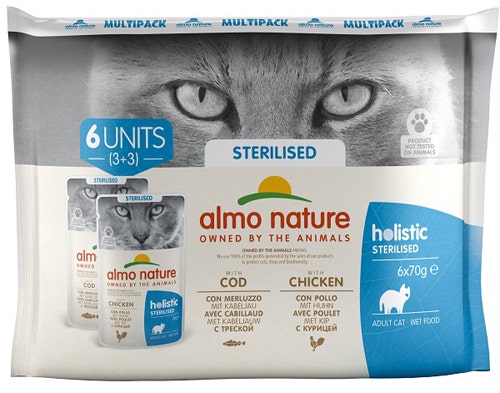 Almo Nature Sterilised  Cibo Umido Con Merluzzo E Pollo Per Gatti Adulti 6x70g