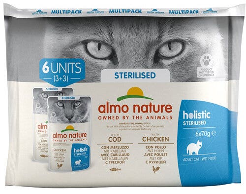 Almo Nature Sterilised  Cibo Umido Con Merluzzo E Pollo Per Gatti Adulti 6x70g