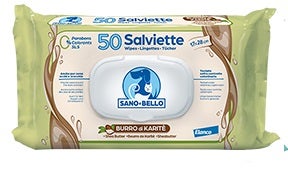 Sano E Bello Salviette Detergenti Maxi Burro Di Karité Per Cani/Gatti 50 Pezzi