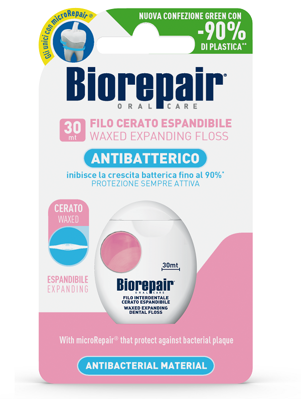Biorepair Oral Care Antibatterico Filo Cerato Espandibile Gengive Delicate 25+5 Metri