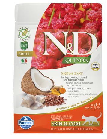 Farmina Natural & Delicious All Breed Quinoa Skin & Coat Aringa Grain Free Cibo Secco Per Gatti 300g