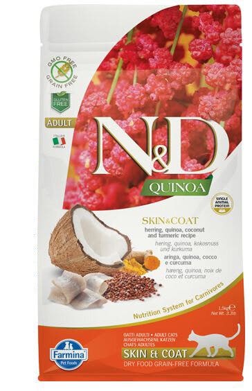 Farmina Natural & Delicious All Breed Quinoa Skin & Coat Aringa Grain Free Cibo Secco Per Gatti 1,5kg