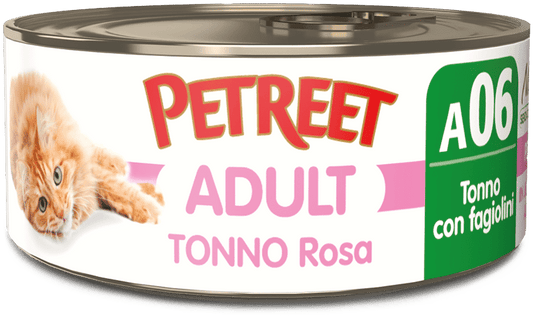 Petreet Tonno Rosa Con Fagiolini Cibo Umido Per Gatto Adulto Barattolo 140g