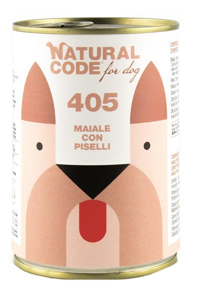 Natural Code 405 Cibo Umido Con Maiale/Piselli Per Cani Adulti Barattolo 400g