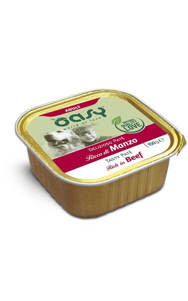 Oasy Delizioso Paté Ricco di Manzo Per Cani Adulti 150g