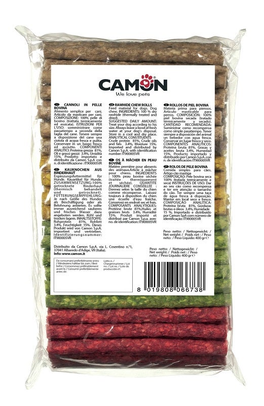 Camon Bastoncini Colorati In Pelle Bovina Per Cani 12x1cm Busta 900g