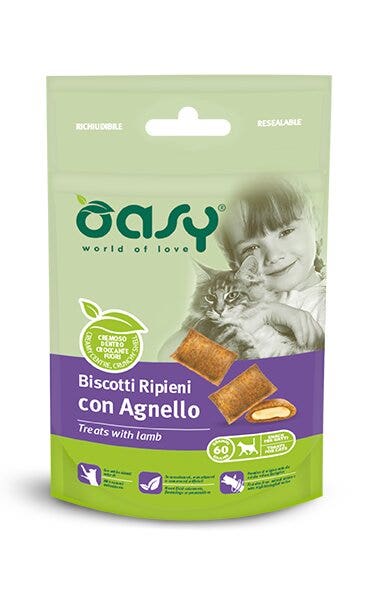 Oasy Snack Per Gatti Biscotti Ripieni con Agnello 60g