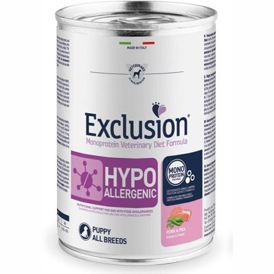 Exclusion Veterinary Diet Hypoallergenic Maiale E Piselli Per Cani Cuccioli Lattina 400gr