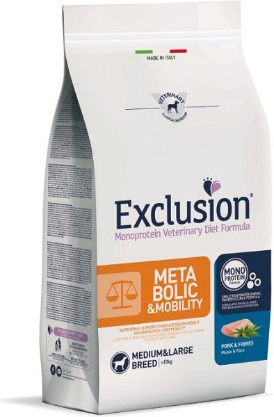 Exclusion Monoprotein Veterinary Diet Formula Metabolic&Mobility Crocchette Suino/Fibre Per Cani Taglia Media/Grande Sacco 2kg
