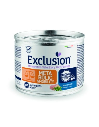 Exclusion Monoprotein Veterinary Diet Formula Metabolic&Mobility Cibo Umido Suino/Fibre Per Cani Lattina 200g