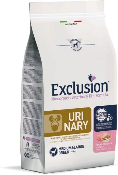 Exclusion Crocchette Cane Urinary Sorgo Maiale E Riso 12kg
