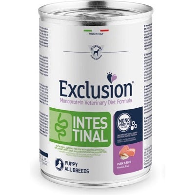 Exclusion Veterinary Diet Formula Intestinal Per Cuccioli Maiale/Riso Lattina 400gr