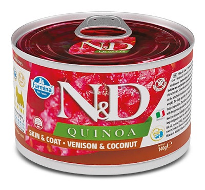 Farmina Natural & Delicious Quinoa Skin & Coat Mini Con Cervo E Cocco Per Cani Adulti 140g