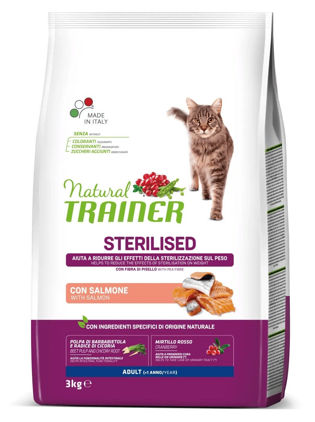 Natural Trainer Sterilised Crocchette Con Salmone Per Gatti Adulti Sacco 3kg