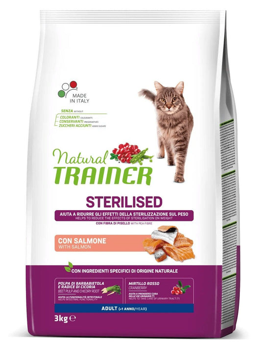 Natural Trainer Sterilised Crocchette Con Salmone Per Gatti Adulti Sacco 3kg