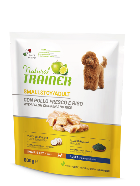 Natural Trainer Crocchette Al Pollo E Riso Per Cani Adulti Taglia Mini Sacco 0,8kg