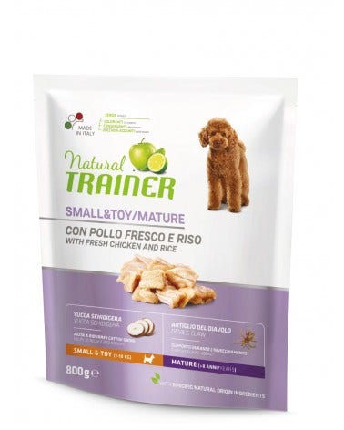 Natural Trainer Crocchette Con Pollo Fresco Per Cani Anziani Taglia Piccola Sacco 800g