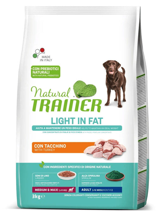 Natural Trainer Light In Fat Crocchette Tacchino Per Cani Adulti Taglia Media/Grande 3kg