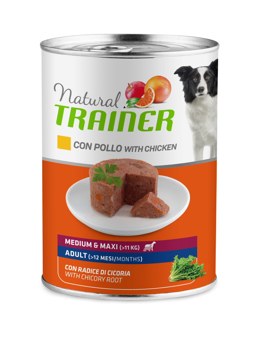 Natural Trainer Cibo Umido Pollo/Riso Per Cani Adulti Taglia Media/Grande Lattina 400g