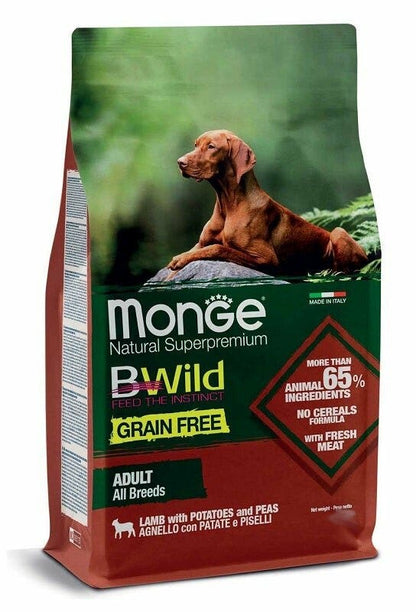Monge Natural SuperPremium Grain Free Formula All Breeds Gusto Agnello Patate Piselli Cibo Secco Cani Adulti Sacco 12kg