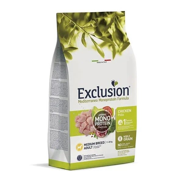 Exclusion Mediterraneo Monoprotein Crocchette Pollo Per Cani Adulti Taglia Media Sacco 3kg