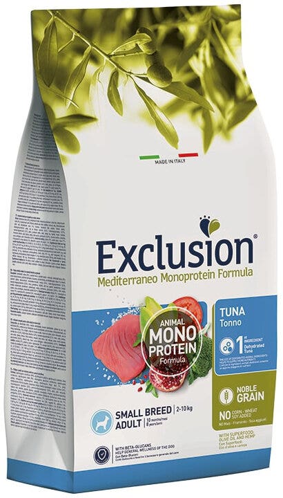 Dorado Exclusion Mediterraneo Monoprotein Noble Grain Adult Small Breed Con Tonno Cibo Secco Per Cani 2kg