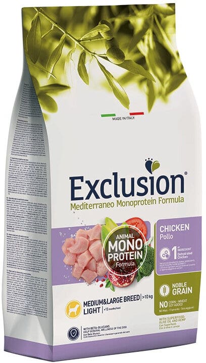 Exclusion Mediterraneo Monoprotein Noble Grain Pollo Cane Taglia Media/Grande 3 Kg