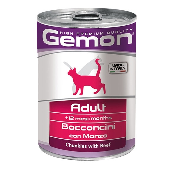 Gemon Bocconcini Manzo Cibo Umido Gatti Adulti Barattolo 415 g