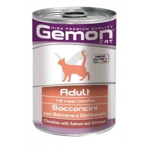 Gemon Bocconcini Salmone E Gamberetti Cibo Umido Gatti Adulti Barattolo 400 g