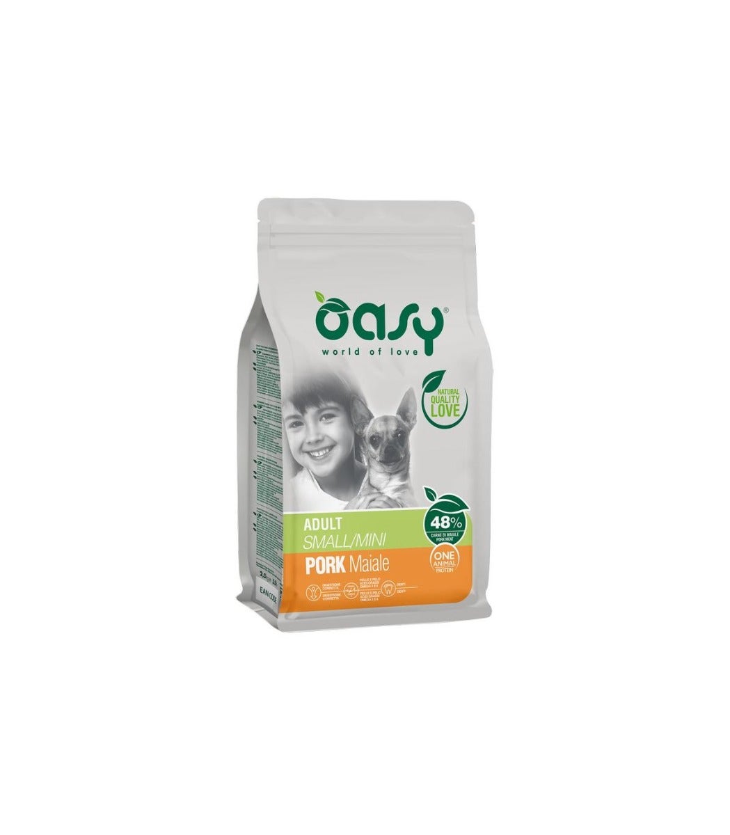 Oasy Adult One Protein Crocchette al Maiale Per Cani Taglia Piccola Sacco 2,5 Kg