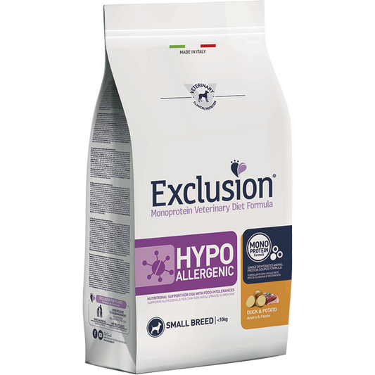 Exclusion Monoprotein Veterinary Diet Formula Hypoallergenic Crocchette Anatra/Patate Per Cani Taglia Piccola Sacco 2kg