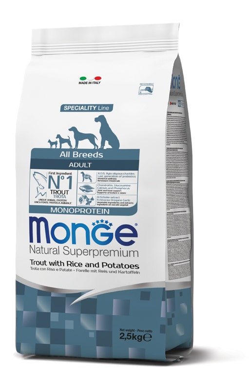 Monge Trota Riso E Patate Cibo Secco Cani Adulti Sacco 2,5 Kg