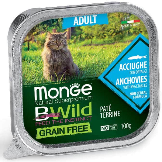 Monge B Wild Grain Free Acciughe Con Ortaggi Cibo Umido Per Gatti Adulti 100g