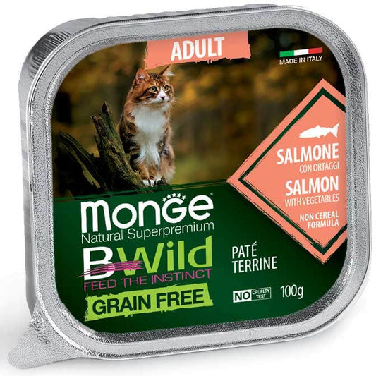 Monge B Wild Grain Free Salmone Con Ortaggi Cibo Umido Per Gatti Adulti 100g