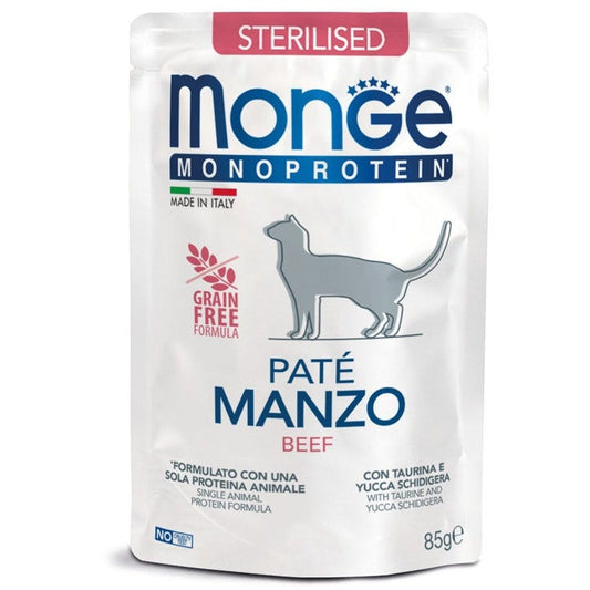 Monge Monoprotein Sterilised Paté Manzo Cibo Umido Per Gatti Adulti Sterilizzati 85g