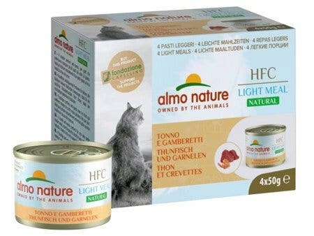 Almo Nature Natural Light Meal Cibo Umido Tonno E Gamberetti Per Gatti Adulti 4x50g