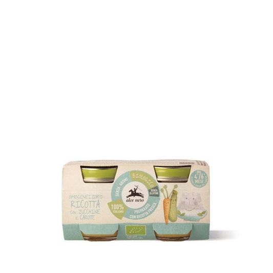 Alce Nero Baby Food Omogeneizzato Ricotta Con Zucchine E Carote Bio 2x80g