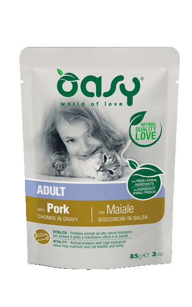 Oasy Wet Cat Bocconcini In Salsa Con Maiale Per Gatti Adulti Sterilizzati 85g