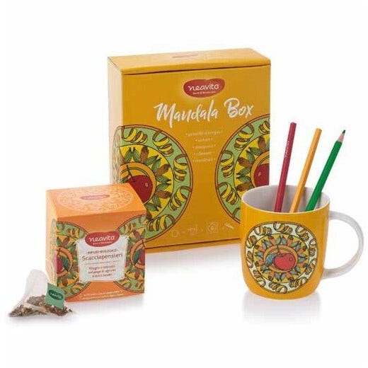 Neavita Mandala Box Arancione Mug Ceramica+ Infuso Scacciapensieri + Kit Per Colorare