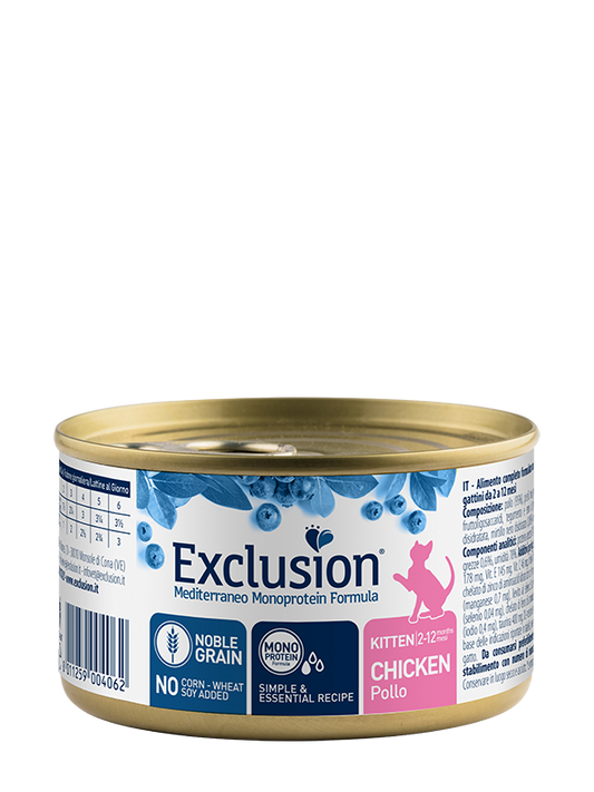 Exclusion Mediterraneo Noble Grain Cibo Umido Per Gattini Al Pollo Lattina 85gr